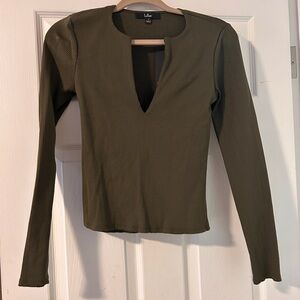 Lulu's Olive Green Ribbed Long Sleeve Top